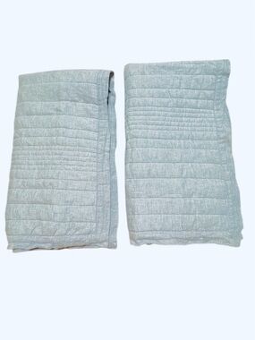 West Elm King European Linen Pillow Shams Blue Gray Set of 2 Quilted